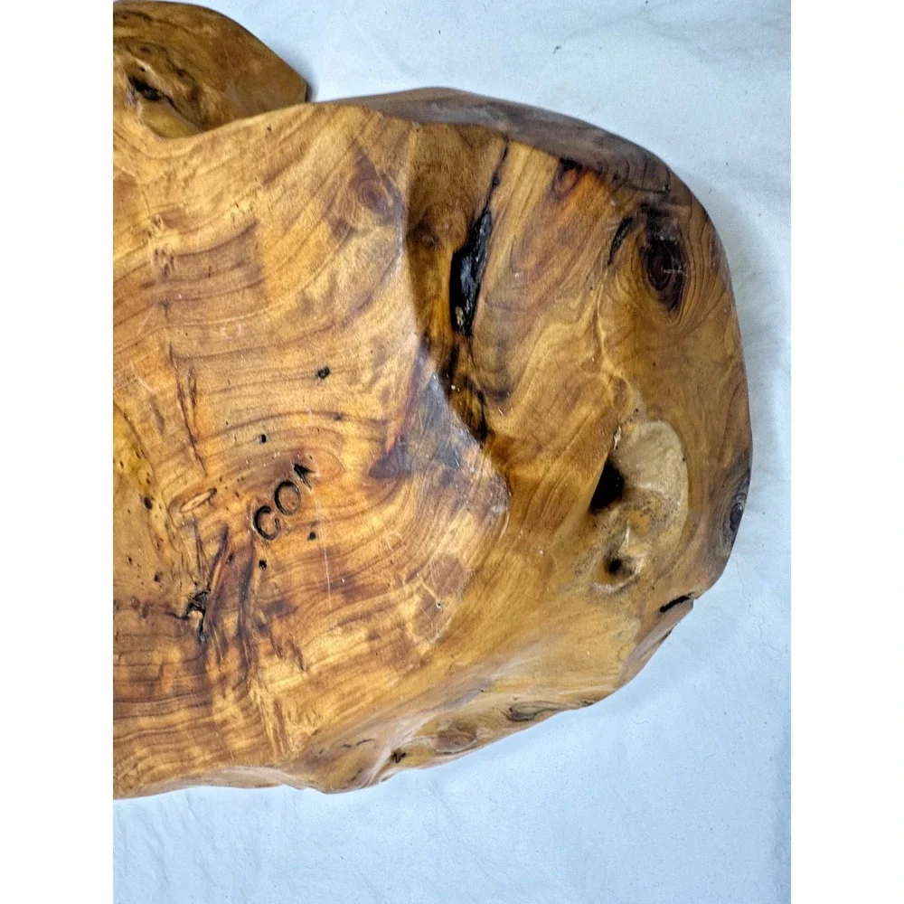 Burl Wood tree Root Bowl Tray Signed COA Free Form Live Edge Lg 10